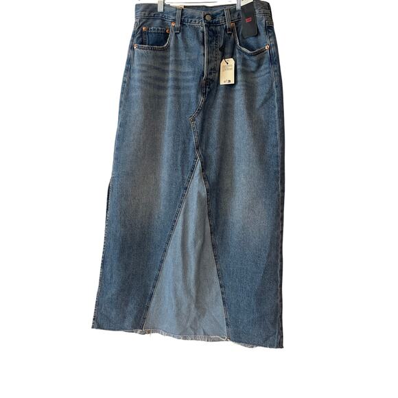 Levi's NWT Icon Button Fly Size 30 Denim Maxi Two Toned Jean Women's Skirt - Picture 1 of 5